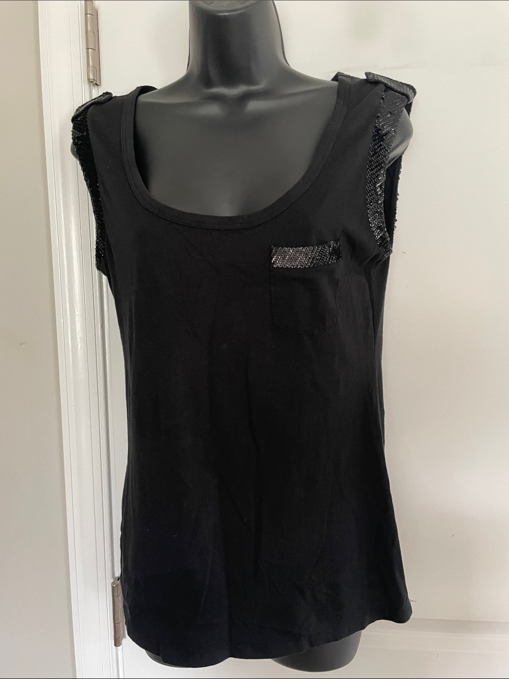Sequin detail black tank with pocket by EXPRESS